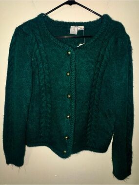 NWT Joie Emerald Green Cable Knit Cardigan with Gold Buttons